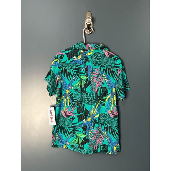 NWT Boys' XS (4/5) Short Sleeve Printed Button-Down Shirt - Cat & Jack Green XS - Picture 4 of 5